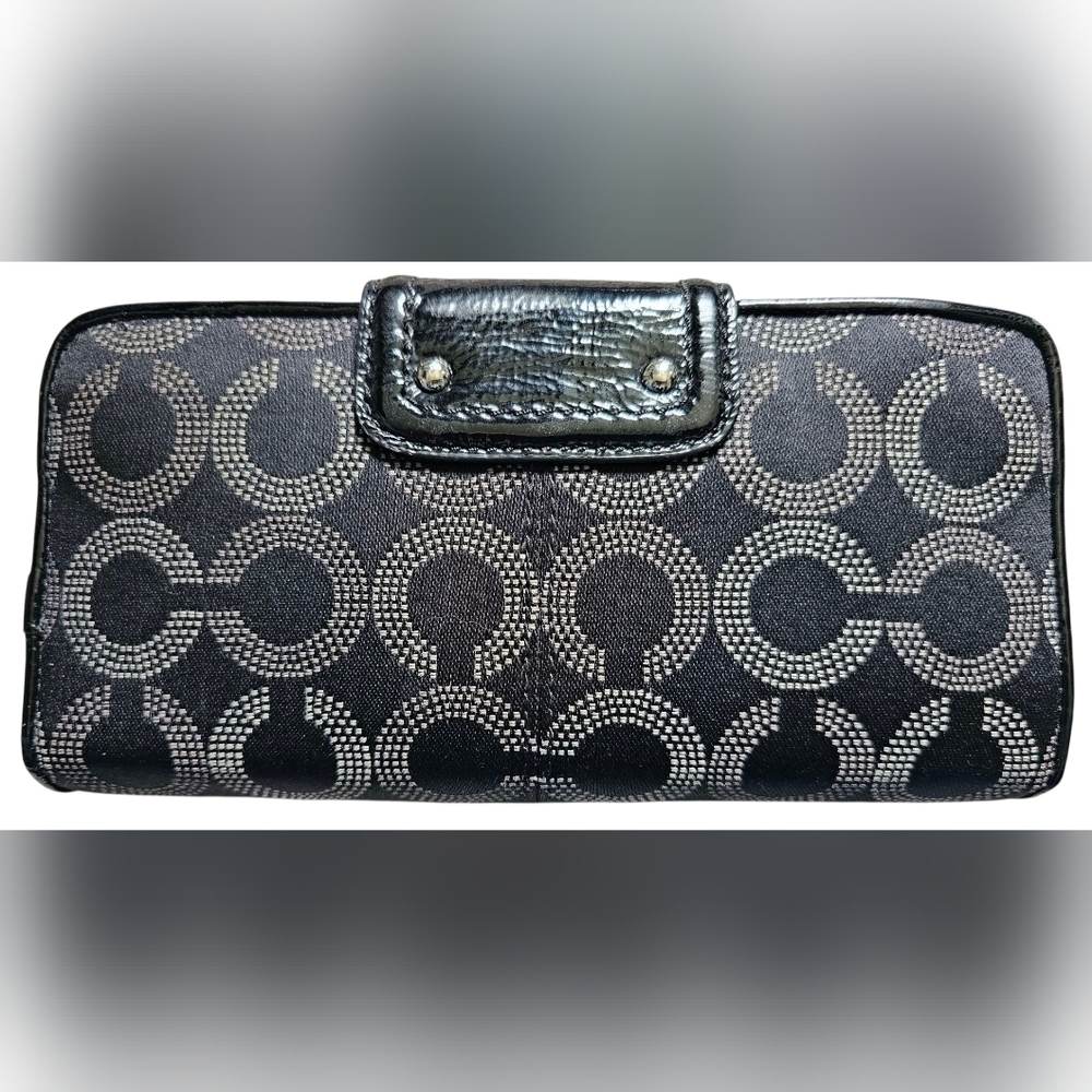 Coach Black and Gray Dotted Op Art Bifold Signature Wallet/clutch - Picture 2 of 10